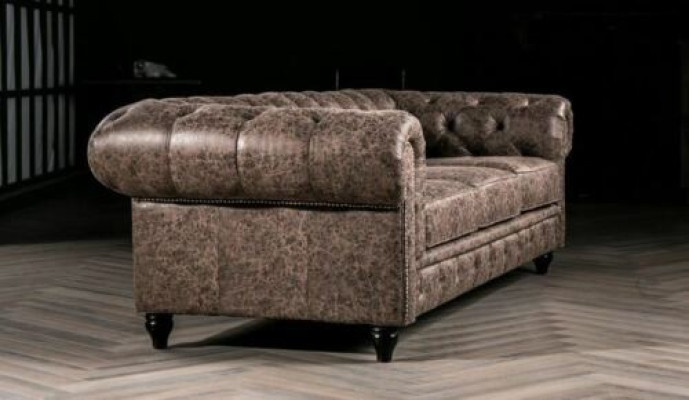 Mens Club Chesterfield Sofa Bank Leder Bekleding Driezitter Bruin NIEUW