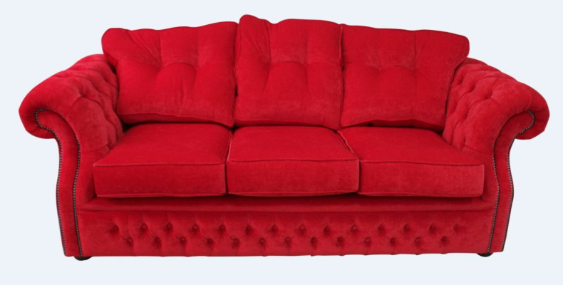 Rood Chesterfield stoffen gestoffeerde driezits woonkamerbankontwerp