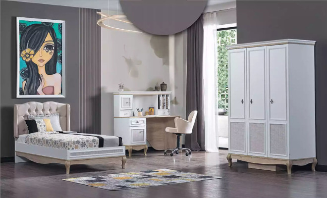 Houten bed slaapkamer design luxe meubels tienerkamer wit klassiek