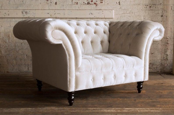 Chesterfield fauteuil televisie bank 1-zits sofa textiele stof banken bekleding #4