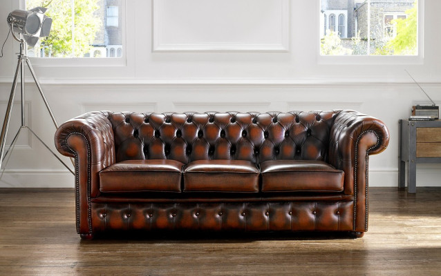 Chesterfield Sofa Beklede Bank 3 Zits Leren Bank Origineel Bruin Banken Sofas