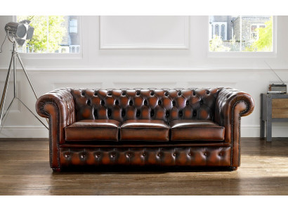 Chesterfield Sofa Beklede Bank 3 Zits Leren Bank Origineel Bruin Banken Sofas