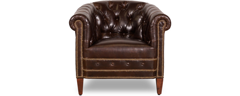Designer fauteuil 1-zits bruin leer stof luxe club lounge sofa Chesterfield