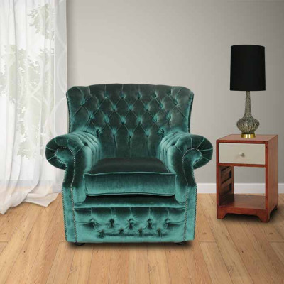 Chesterfield fluwelen groene oorfauteuil 1-zits fauteuil sofa bank televisiestoel nieuw
