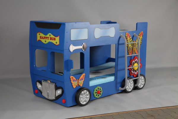 Blauw kinderbed hout meubels stapelbed brandweer autobet stijlvol