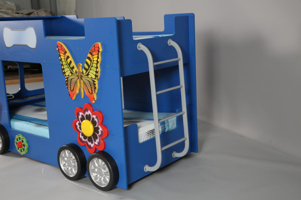 Blauw kinderbed hout meubels stapelbed brandweer autobet stijlvol