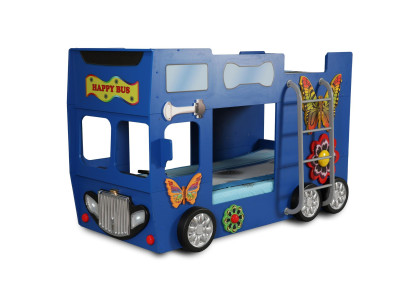 Blauw kinderbed hout meubels stapelbed brandweer autobet stijlvol