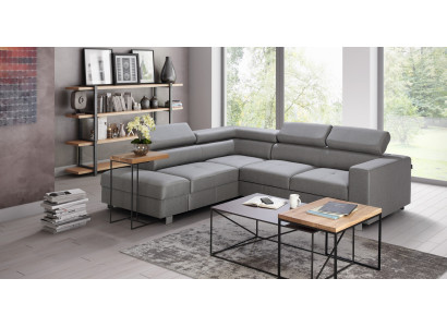 Hoekbank met slaapfunctie Grijs Stof L-vorm Sofa Bank Design Bekleding Modern Textiel