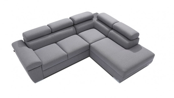 Bedframe met bedfunctie hoekbank stof L-vorm bank design stoffering textiel modern