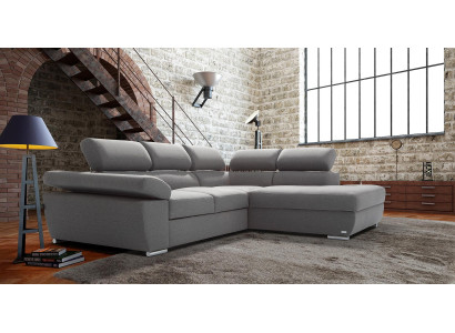 Bedframe met bedfunctie hoekbank stof L-vorm bank design stoffering textiel modern