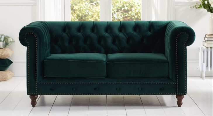 Britse Chesterfield Groene Driepersoons Bank - Luxe Leren Meubels