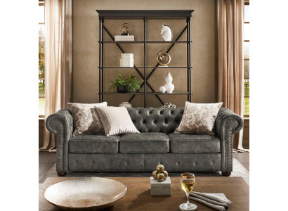 Chesterfield 3-zitter Klassieke Luxe Barok Rococo Bank Stof Leren Sofa Nieuw