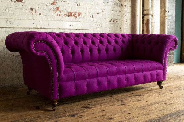 Chesterfield 3-Zits Klassieke Luxe Paars Roze Sofa Bank Textiel Bank