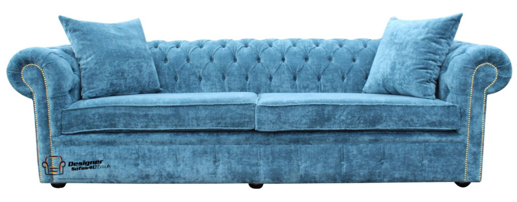 Klassieke woonkamerbank - Blauwe Chesterfield stoffen bank 3-zitter jvmoebel ®