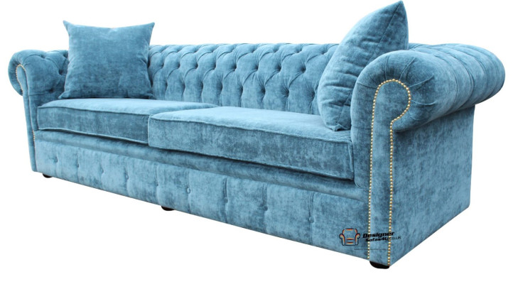 Klassieke woonkamerbank - Blauwe Chesterfield stoffen bank 3-zitter jvmoebel ®