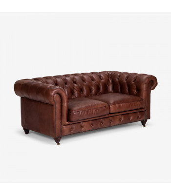Chesterfield 2-zits Klassieke Luxe Barok Rokoko Sofa Bruin Leren Bank Nieuw