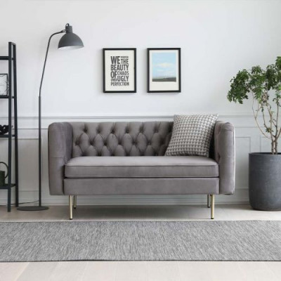 Chesterfield 2-zitsbank stoffen bankstel couch bekleding zitting set 2-zits grijze banken