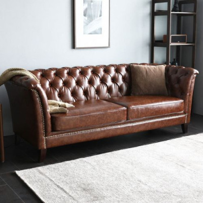 Chesterfield Leren Gestoffeerd Design Bank Luxe Sofa Klassieke Bank 2-Zits Nieuw