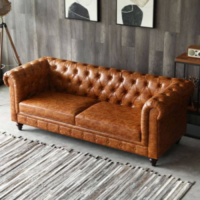 Chesterfield Leren Gestoffeerd Design Bank Luxe Bank Klassieke Bank 3-zits Nieuw