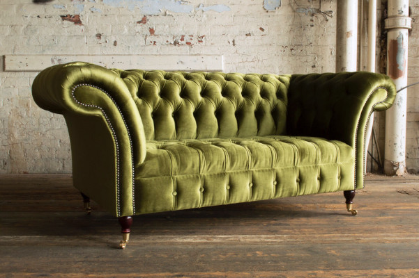 Klassieke Sofa 2 Zits Chesterfield Bank Stof Fluweel Kristallen Groen Fluweel Nieuw