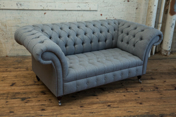 Chesterfield Original Sofa JVMoebel Textiel Bankstof Grijs 185cm Bank Banken