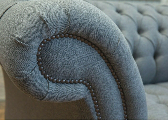 Chesterfield Original Sofa JVMoebel Textiel Bankstof Grijs 185cm Bank Banken