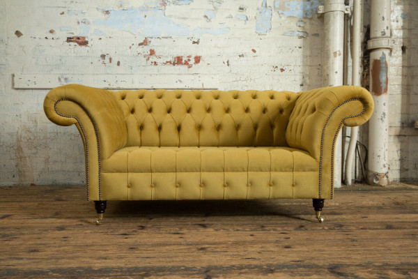 Chesterfield bank 2-zits designer gestoffeerde bankstel gele fluweel nieuw