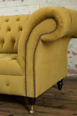 Chesterfield bank 2-zits designer gestoffeerde bankstel gele fluweel nieuw