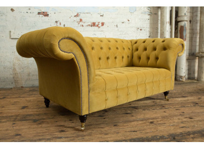 Chesterfield bank 2-zits designer gestoffeerde bankstel gele fluweel nieuw