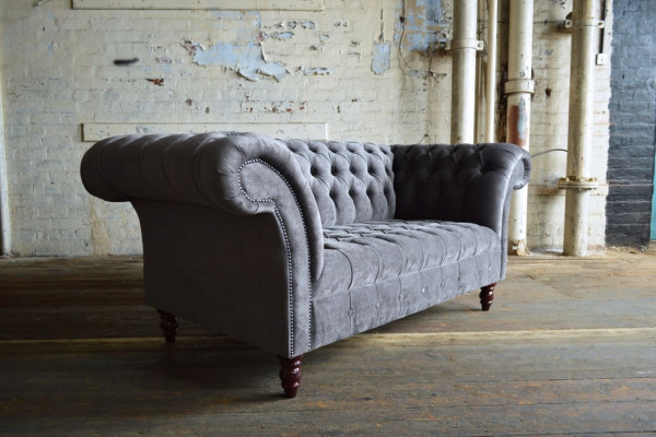 Chesterfield Bank 2-zitsbank Banken Couches Woonkamer Design Bank Grijs Nieuw