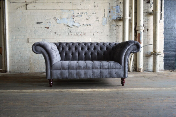 Chesterfield Bank 2-zitsbank Banken Couches Woonkamer Design Bank Grijs Nieuw