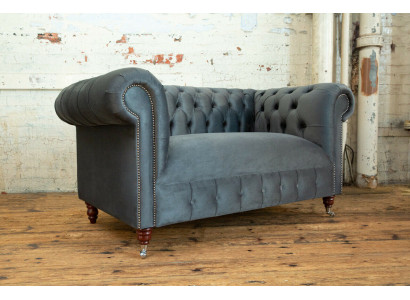 Chesterfield Design Bank 2-zits Sofa Bekleding Zit Set Leder Textiel Grijs