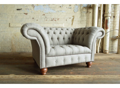 Chesterfield Design Stoffbank Fauteuil 1,5 zits Gestoffeerde Sofa Lounge Grijs Fluweel