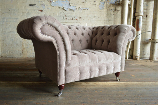 Chesterfield fauteuil televisie bank 1-zits sofa stof bekleding nieuwe textiel banken.