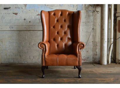 Chesterfield Fauteuil Oorfauteuil Sofa Textiel Stof Banken Bekleding Bruin Lounge
