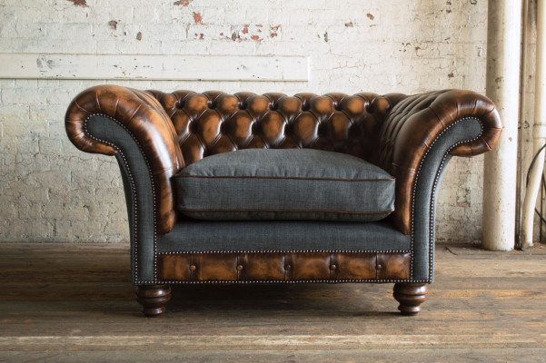 Chesterfield Design Stof Bank Fauteuil 1,5-zits Beklede Sofa's Lounge Nieuw Club