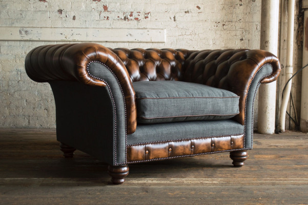 Chesterfield Design Stof Bank Fauteuil 1,5-zits Beklede Sofa's Lounge Nieuw Club