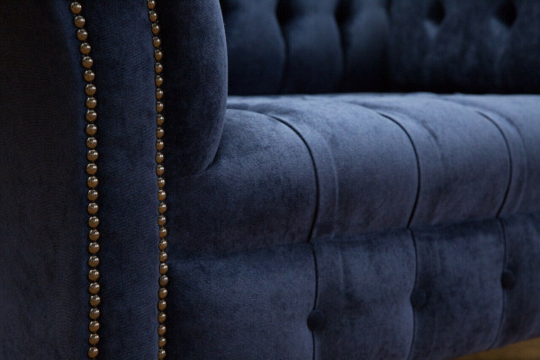 Chesterfield fauteuil bank bekleding sofa banken 1,5 zits eenzitter blauw textiel
