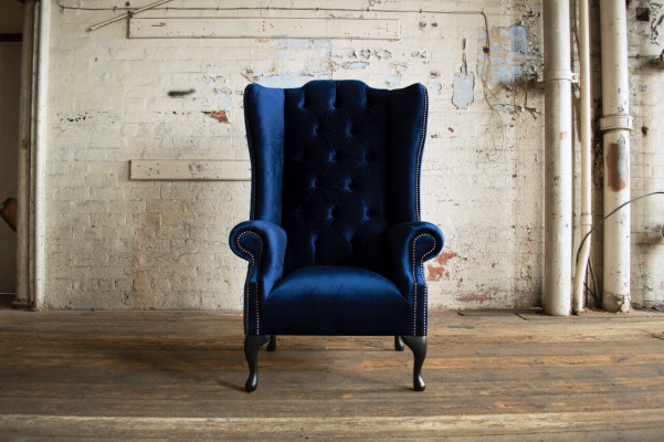 Chesterfield oorfauteuil fauteuil bank relax bekleding designer banken koningsblauw