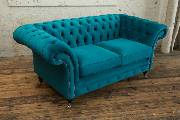 Chesterfield Bank 2-zits Designer Banken Sofa's Set Turquoise Fluweel Nieuw