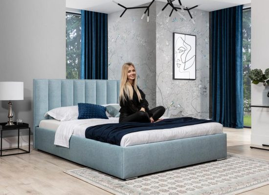 Blauw bed moderne bedstellen stoffering meubels luxe hotelbedden slaapkamer