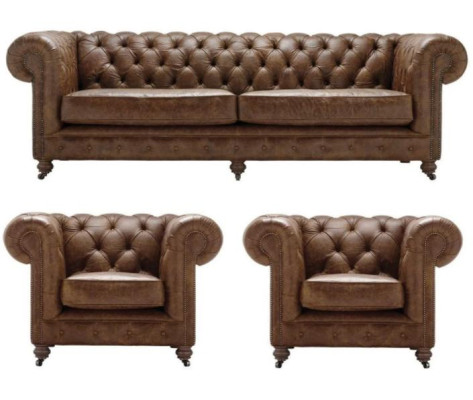 Bruin Chesterfield+2 fauteuils leren banken creatieve meubels nieuwe woonkamer sofa