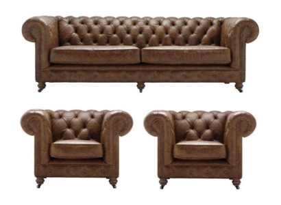 Bruin Chesterfield+2 fauteuils leren banken creatieve meubels nieuwe woonkamer sofa