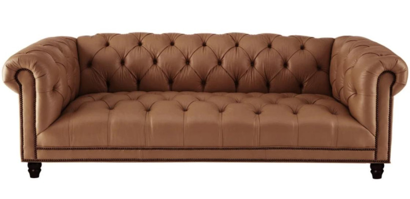 Beige driezits leren Chesterfield woonkamer modern design bank nieuw.