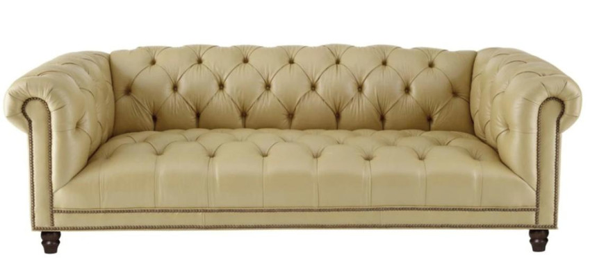 Beige driezits leren Chesterfield woonkamer modern design bank nieuw.