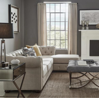 Hoekbank Beige Woonlandschap Bank Hoekopstelling Bekleding Chesterfield Meubel Design