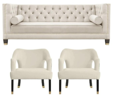 Beige Chesterfield Bank Fluwelen Sofa Sofaset banken Sofa’s Bekleding 311 Zitplaatsen