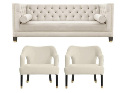 Beige Chesterfield Bank Fluwelen Sofa Sofaset banken Sofa’s Bekleding 311 Zitplaatsen