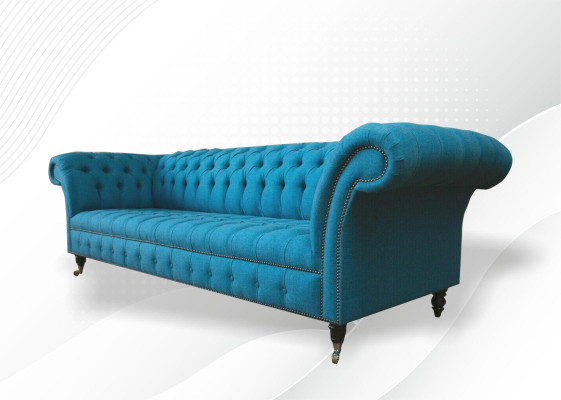 Blaue XXL Grote Bank Chesterfield 265 cm Bekleding Banken 4-zits Fluweel Textiel
