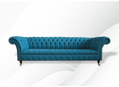 Blaue XXL Grote Bank Chesterfield 265 cm Bekleding Banken 4-zits Fluweel Textiel